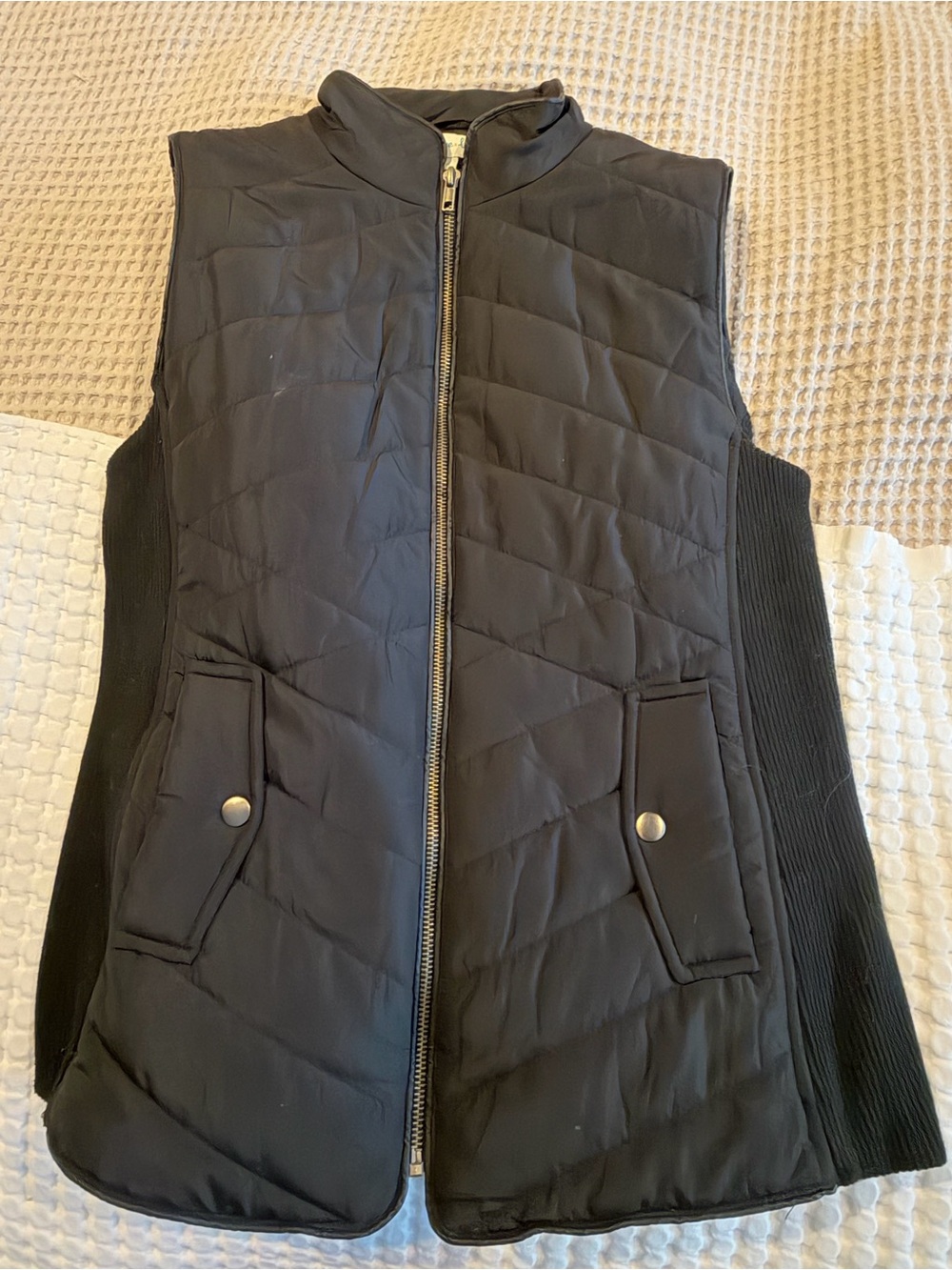 Grace & Lace Black Quilted Zip-Up Vest